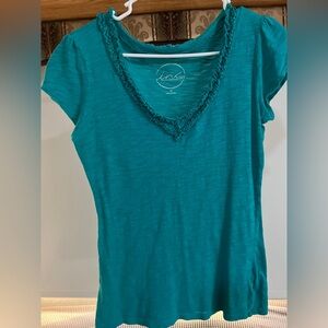 INC International Concepts Blue Fitted Ruffled T-Shirt